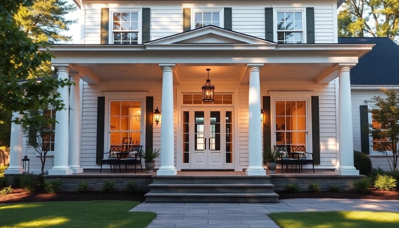 Beautiful colonial home addition with modern touches and a welcoming porch.