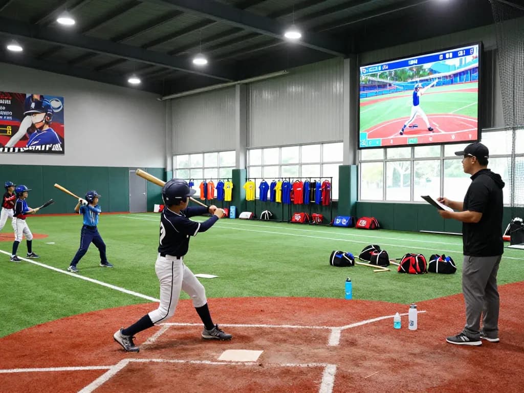 Hitclub baseball training session with young athletes practicing batting.