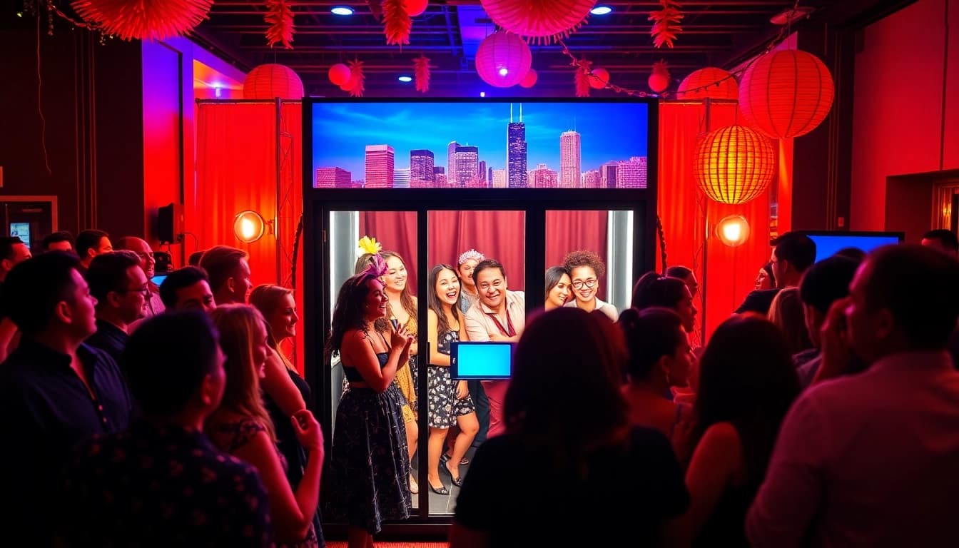 Capture unforgettable moments in a trendy photo booth rental chicago at a lively event.