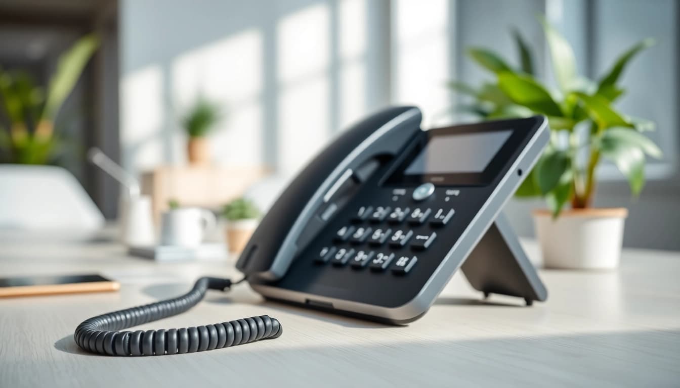 Showcase of phone systems for small business with a sleek design in a professional office setup.