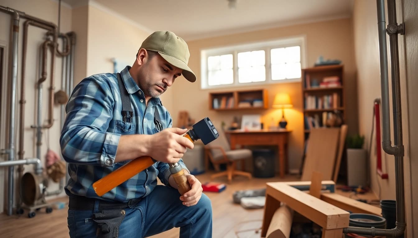 Whole house repiping services Tampa highlighted by a plumber working in an inviting home setting.