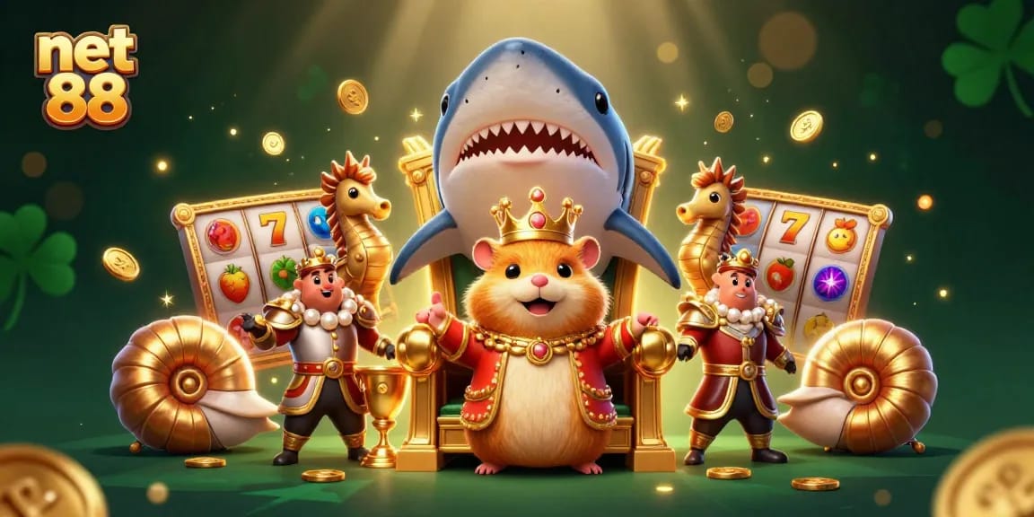 Engage with net 88's vibrant slots scene featuring a king hamster and thrilling casino elements.