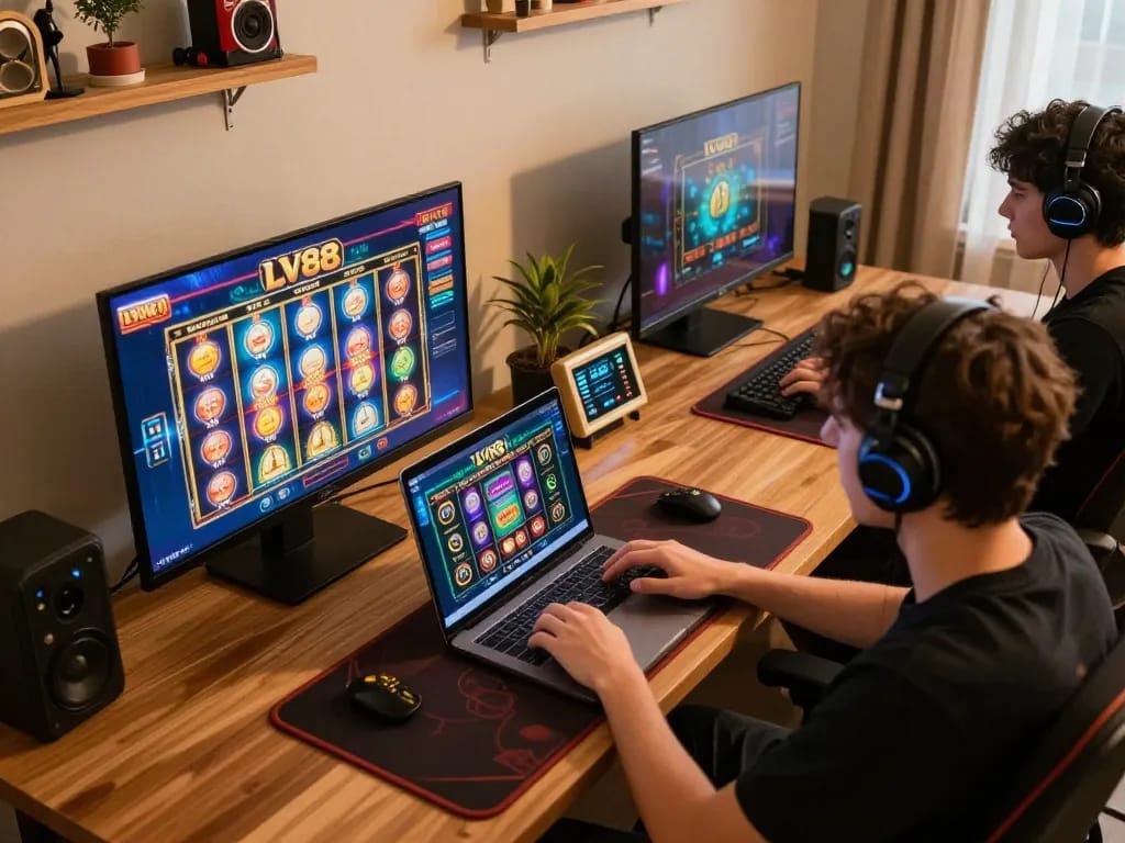 Play online at LV88 casino with exciting slots and poker games at home setup.