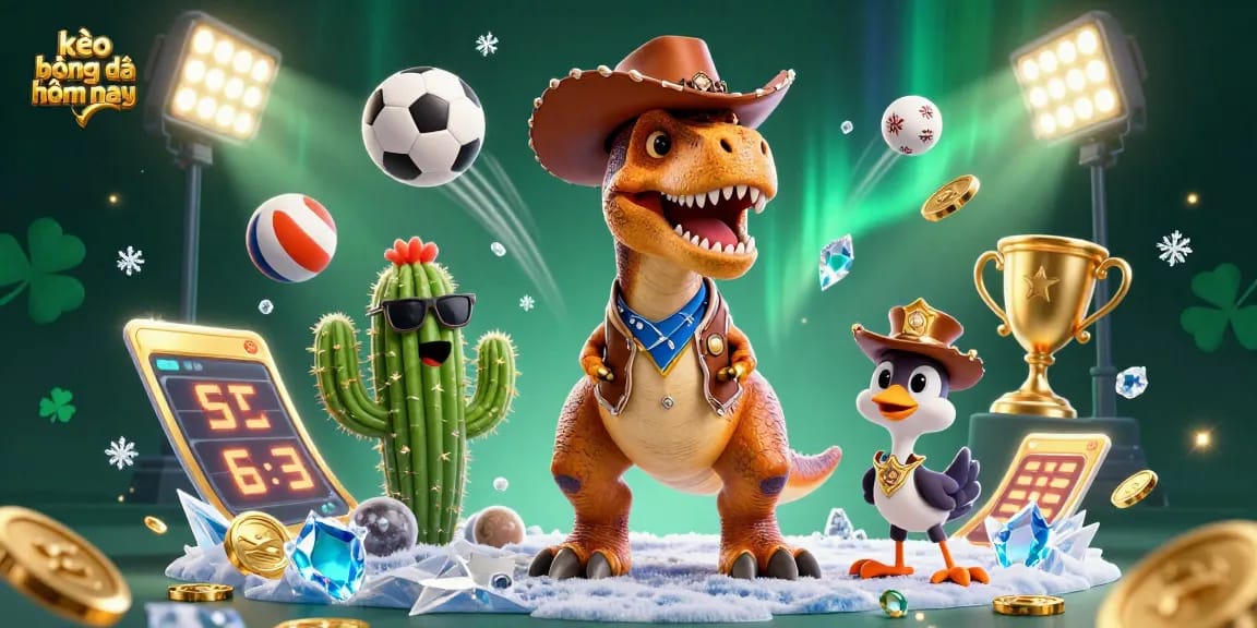 Bet on kèo bóng đá hôm nay with dynamic sports elements and engaging characters.