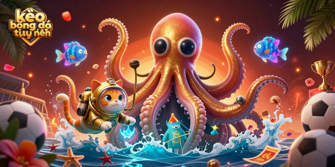 Experience the thrill of kèo bóng đá trực tuyến with dynamic sports elements and animated characters.