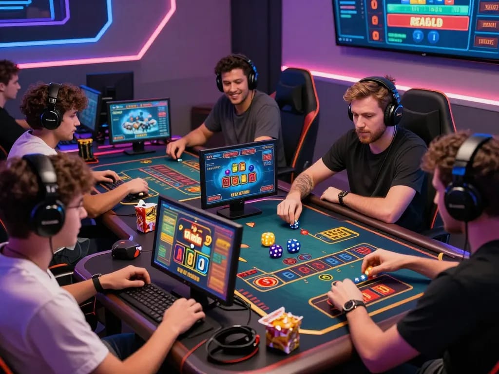 Exciting scene of players engaging in tài xỉu online gaming with vibrant graphics in a dynamic environment.
