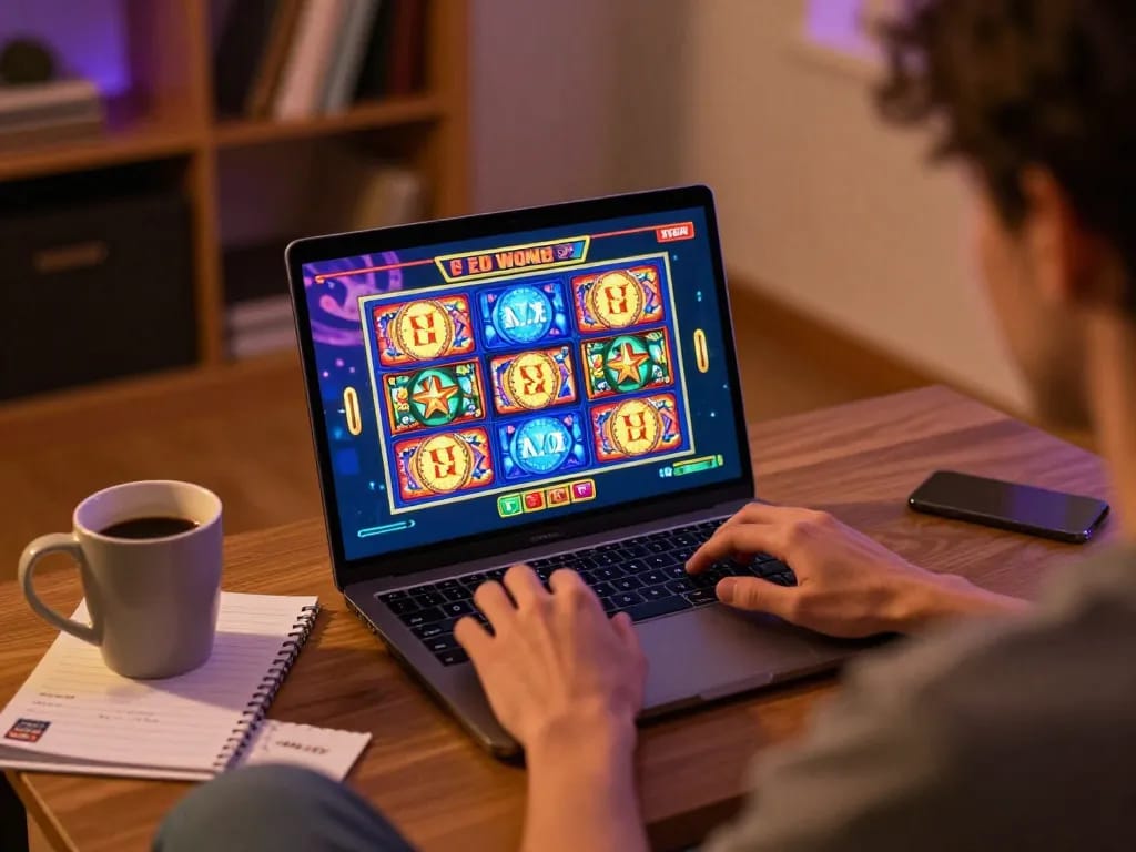 Sumclub gaming session at home with engaging slot machines and cozy atmosphere