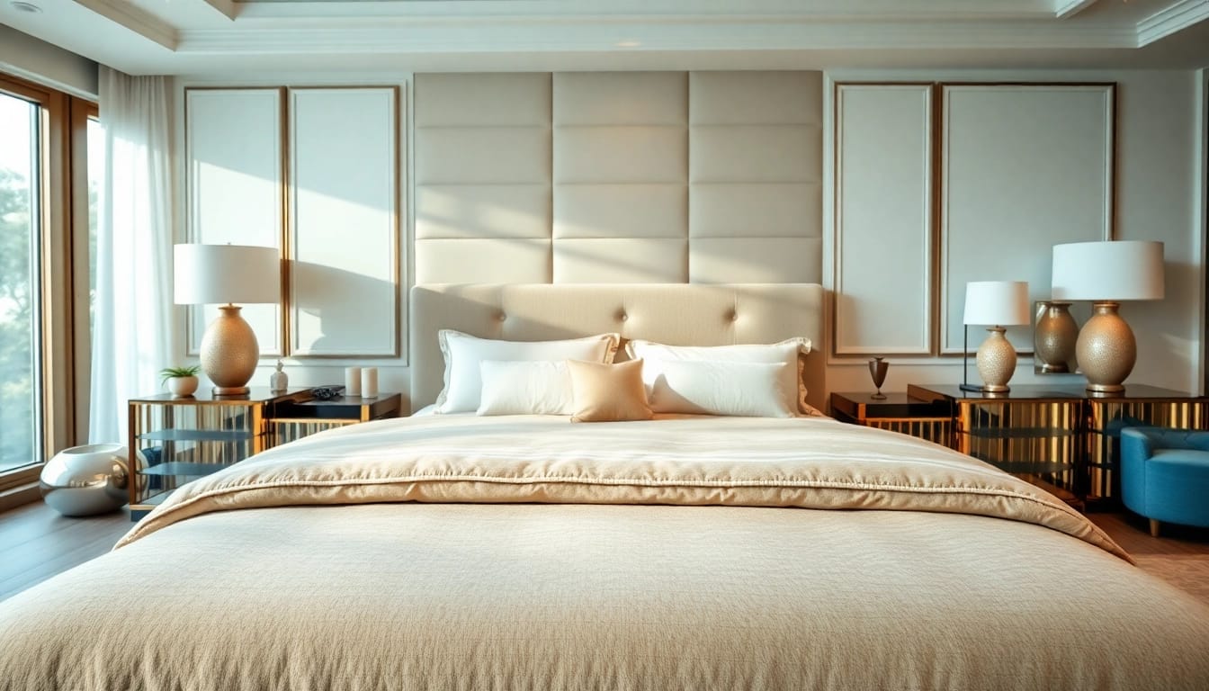 Stylish king bed size in a beautifully designed bedroom showcasing elegance and comfort.