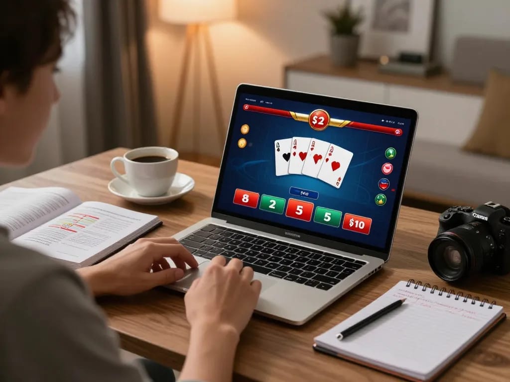 Engaging online poker experience at home using 888vnd platform, showcasing strategy and comfort.