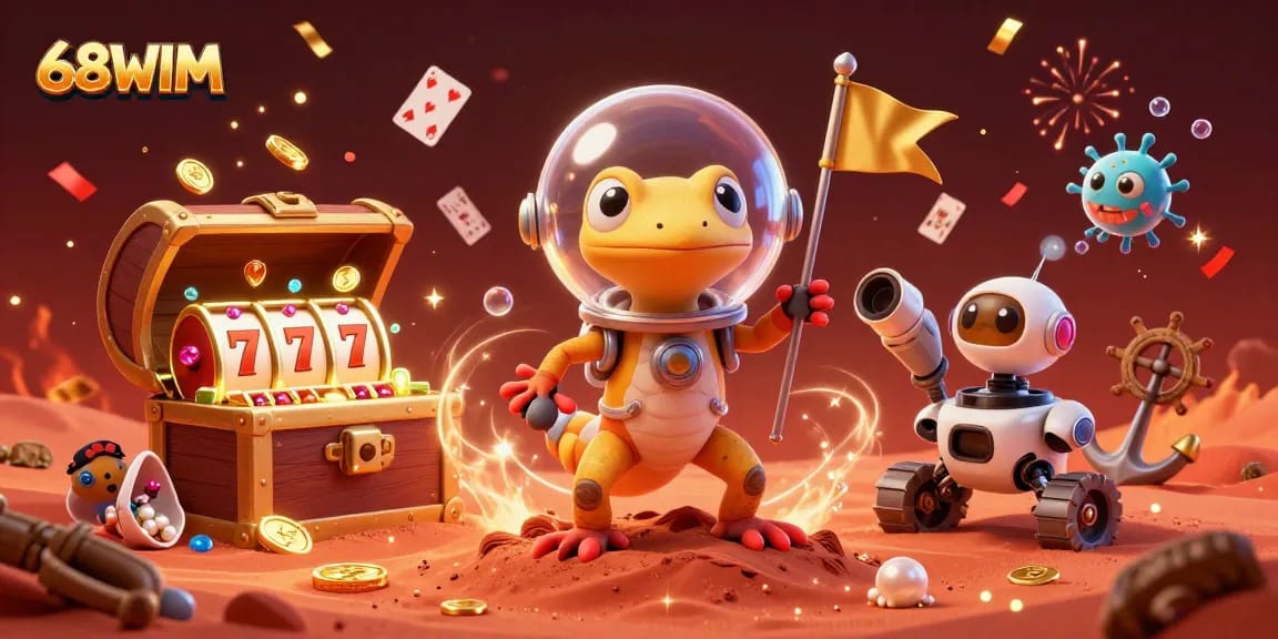 Explore winning strategies at 68WIM as the Martian gecko discovers a golden casino adventure.