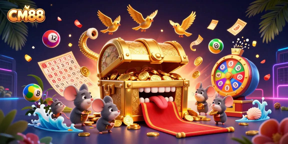 Experience CM88's vibrant lottery excitement with golden treasures and dynamic game elements!