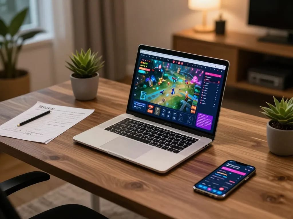 Engaged player exploring game đổi thưởng strategies on a stylish home office setup