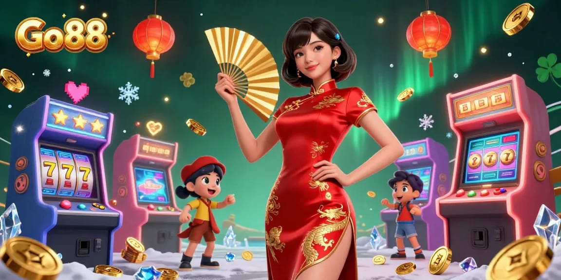 Win big at Go 88 casino with vibrant slot games and golden coins overflowing.