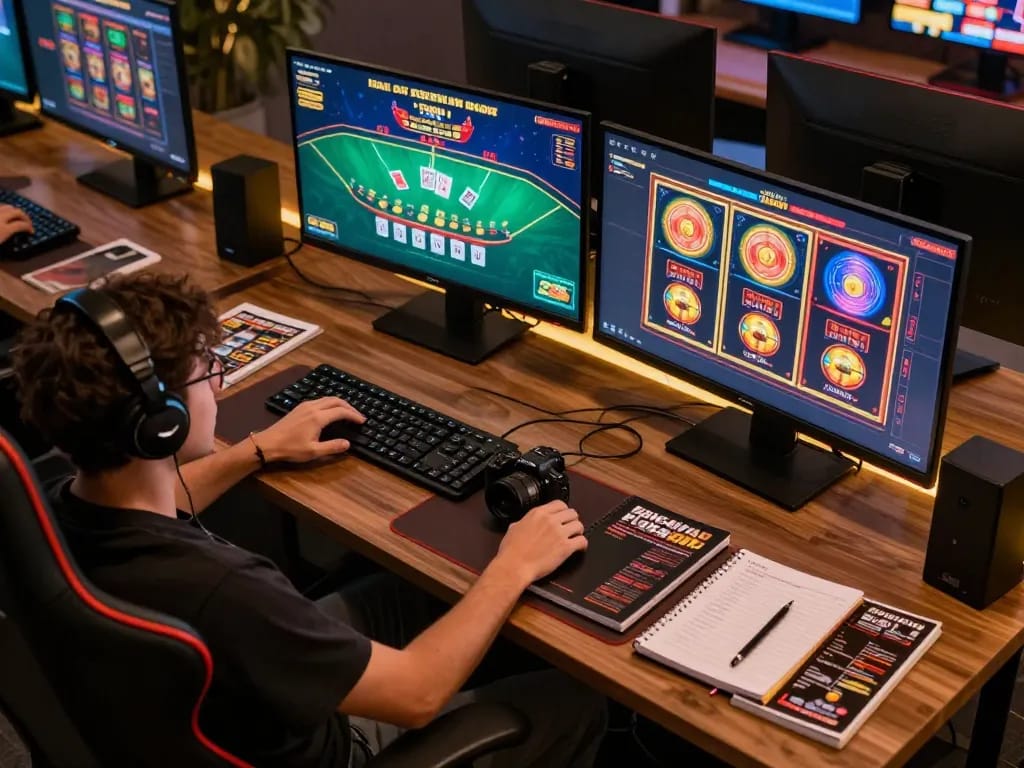 Engaged player strategizing on casino apps at home, exploring options on https://shbet.id/.