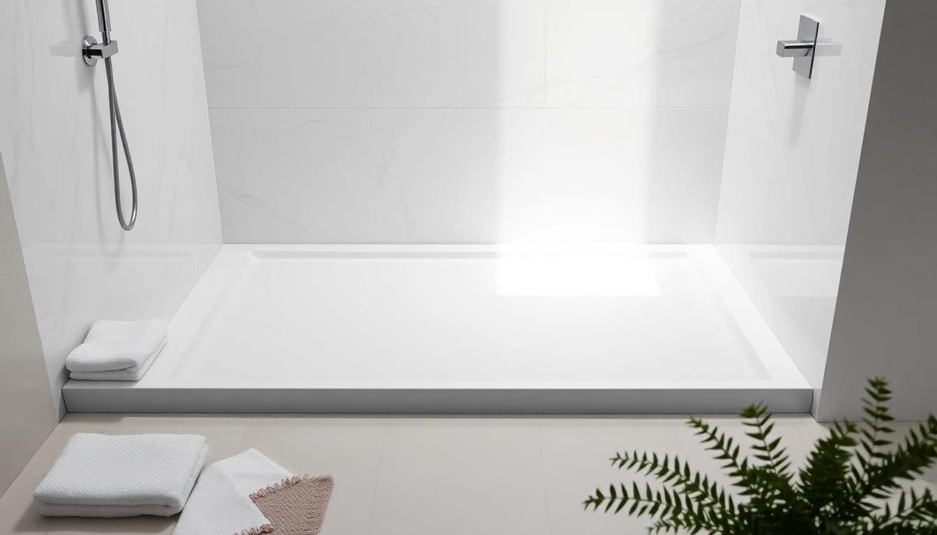 Elegant shower base shower in a modern bathroom setting with refined details.