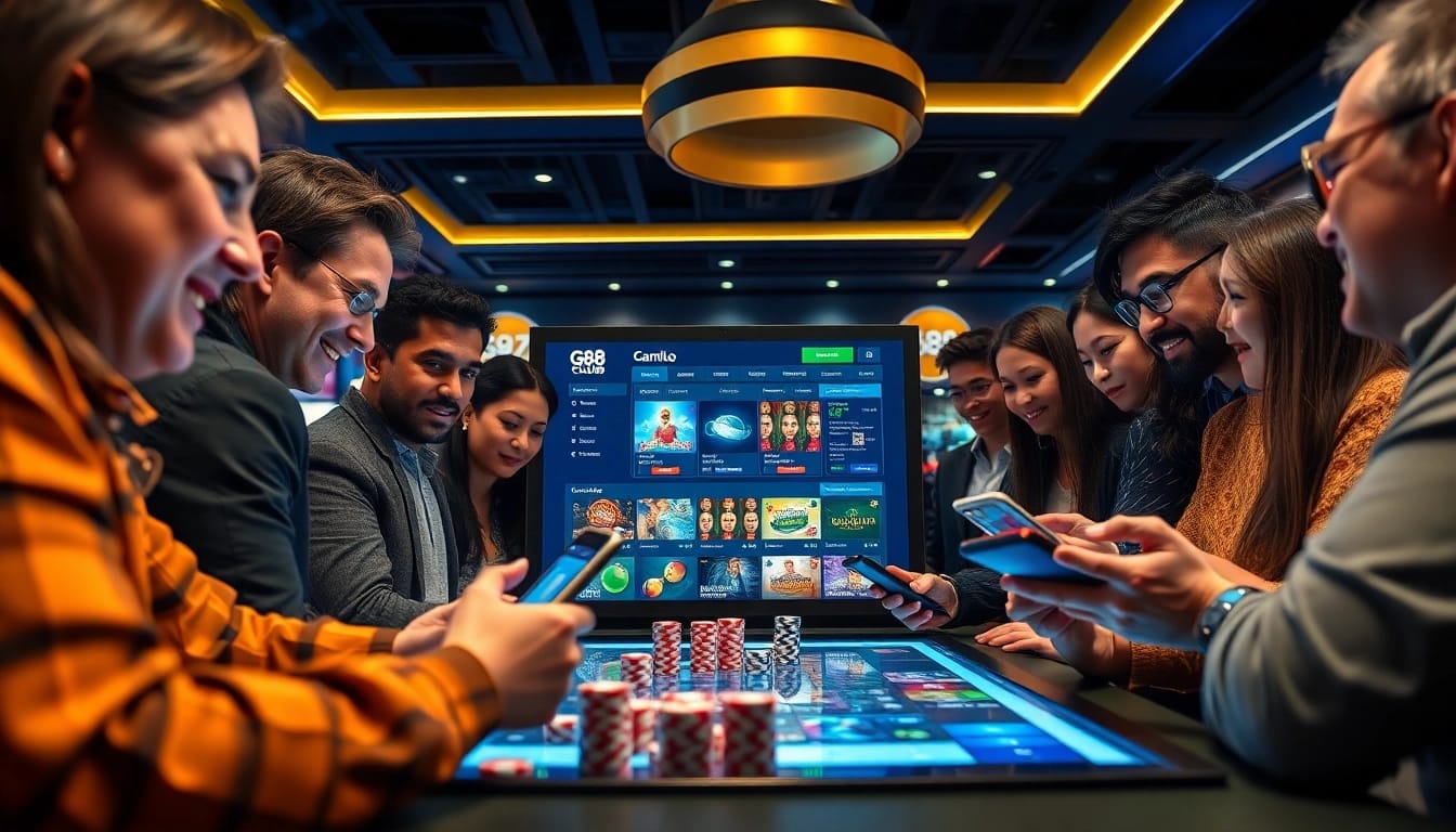 The online gambling experience at https://g88.de.com/ featuring diverse players engaging with modern digital interfaces.