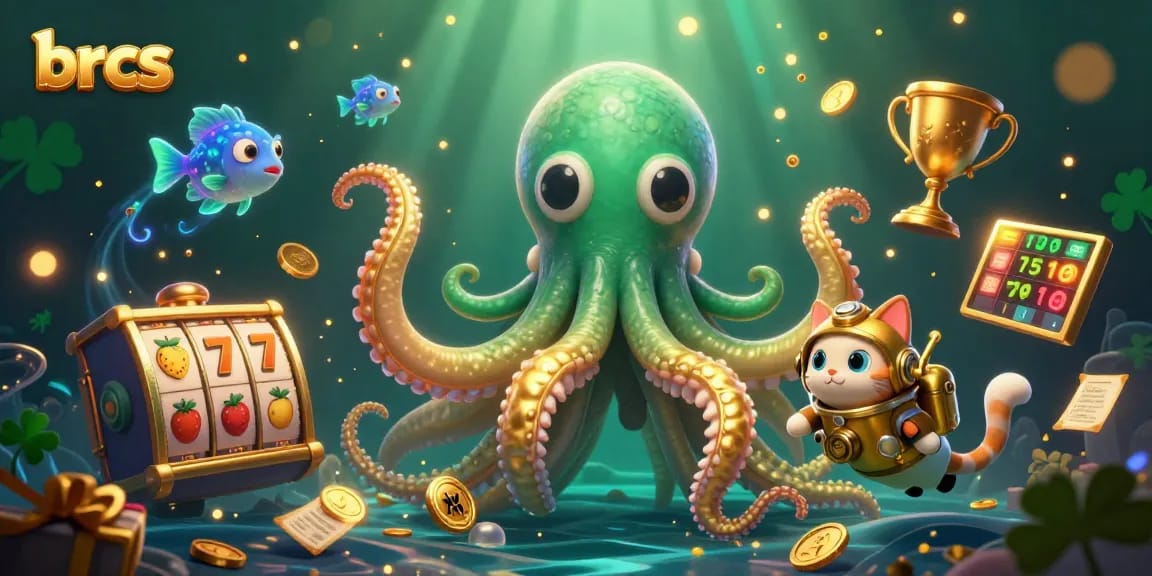 Engage in thrilling gameplay at brcs with a kraken and diving cat in a dynamic casino scene.