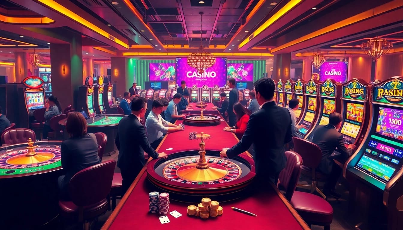 Confidence in winning at Nhà Cái 68VIP with vibrant casino atmosphere and engaged players.