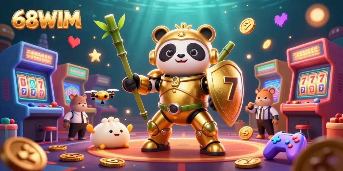 Engage in thrilling gameplay at 68WIM with vibrant casino elements and exciting prizes in a dynamic scene.