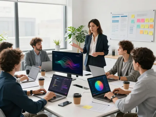 Team collaborating in a bright modern office to find solutions.