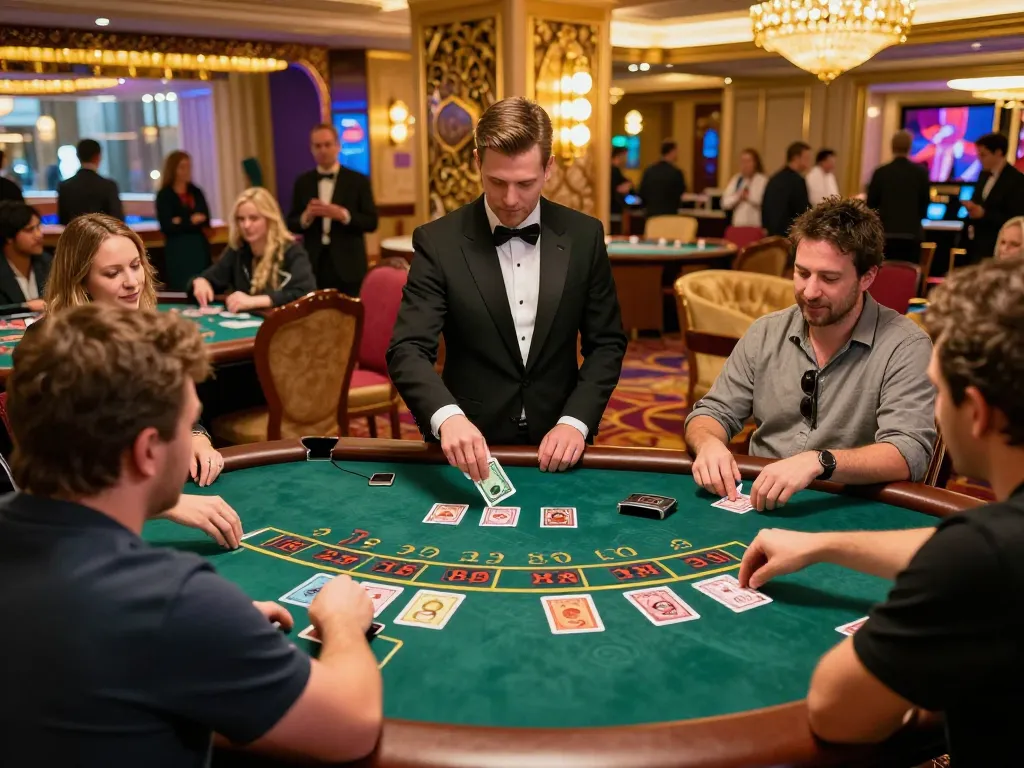 SC88 blackjack table with players engaged in strategic gameplay under vibrant lighting.