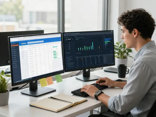 SEO specialist analyzing instant indexing metrics in a modern office.