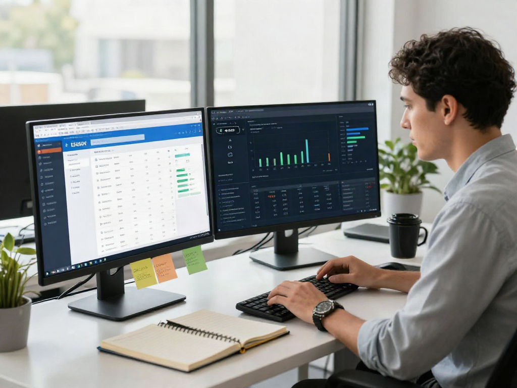 SEO specialist analyzing instant indexing metrics in a modern office.