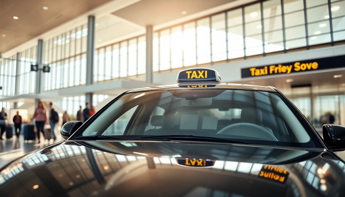 Taxi service at Heathrow Airport welcoming travelers with sleek vehicles and modern architecture.