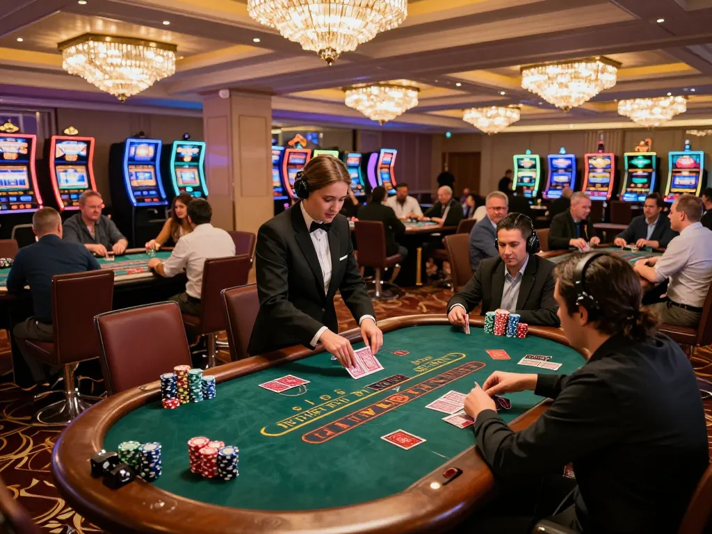 Players enjoy intense blackjack games at HM88 casino with vibrant atmosphere and luxury decor