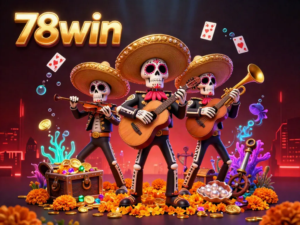 Experience vibrant entertainment at 78win with the colorful mariachi scene filled with shimmering casino elements.