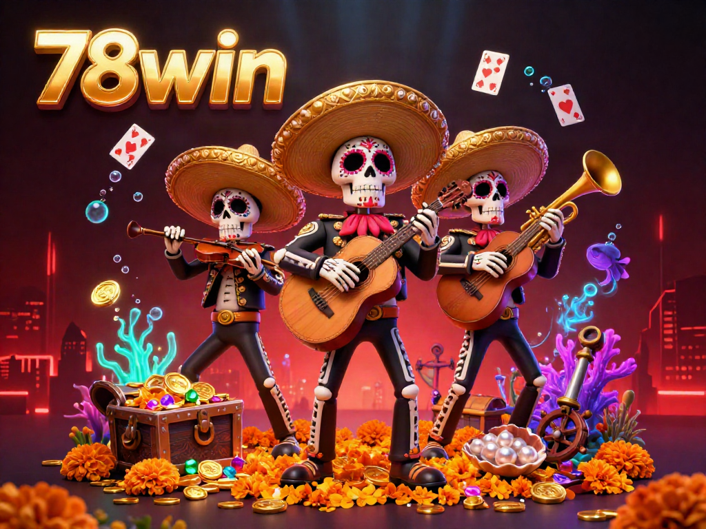 Experience vibrant entertainment at 78win with the colorful mariachi scene filled with shimmering casino elements.