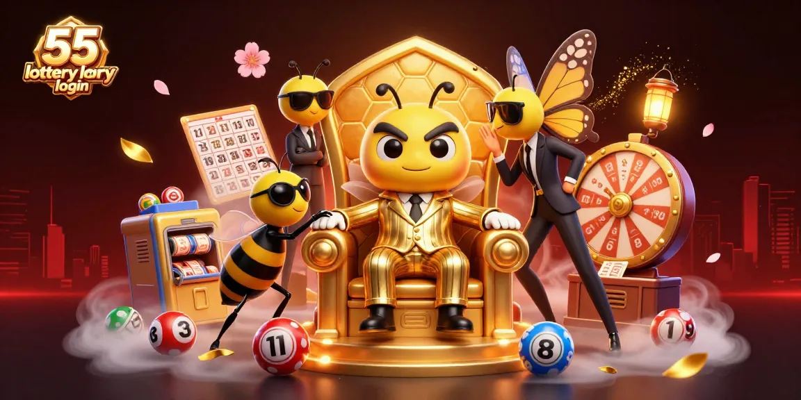 Experience exciting gameplay at 55 lottery login with our vibrant lottery scene illustrating numbered balls and prize wheels.