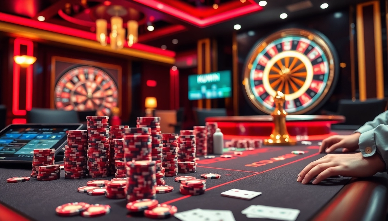 Kuwin players engaging in a thrilling poker game at a vibrant casino table.