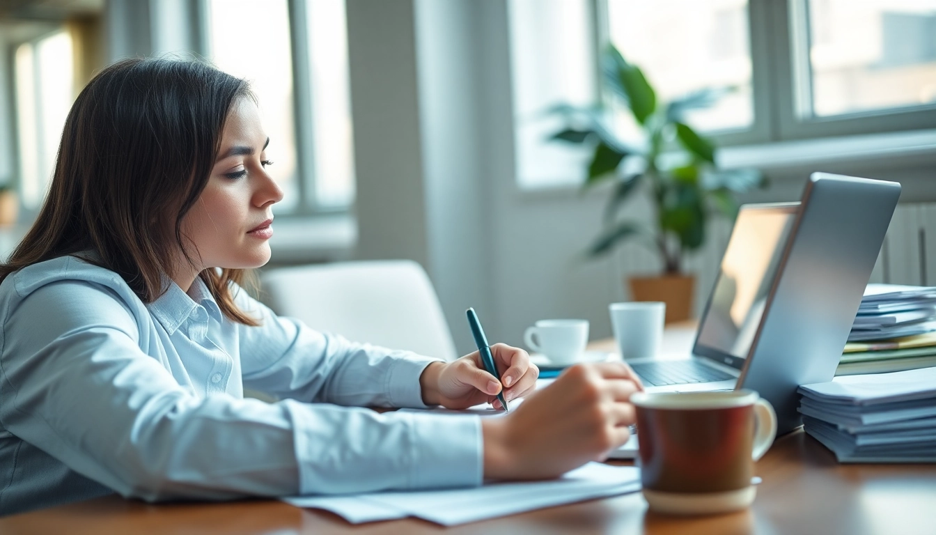 Filling out the eta uk application form at a desk with a laptop and organized documents.