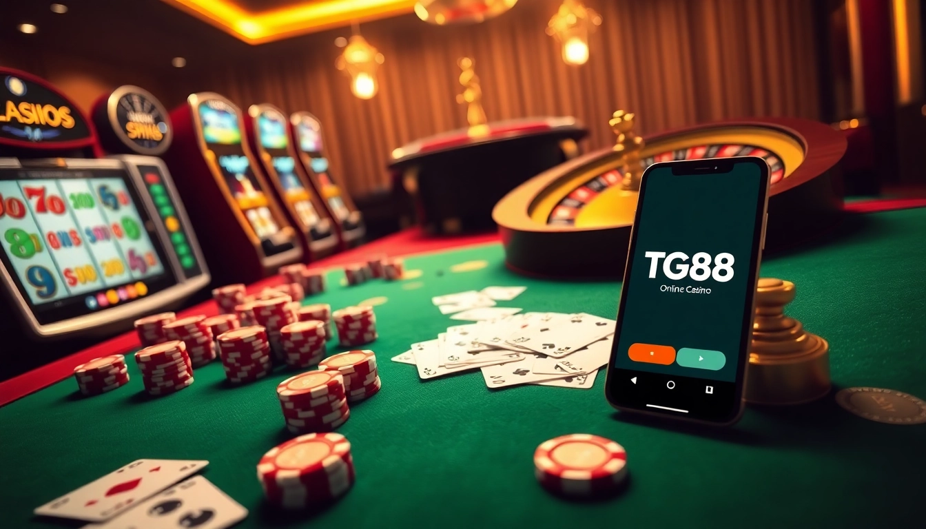 Gamble at TG88 with vibrant poker chips and an illuminated roulette wheel.