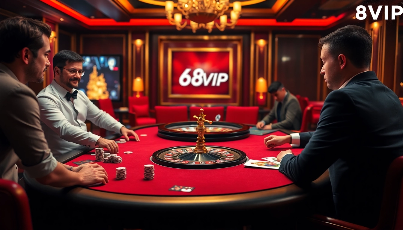 Experience high-stakes gambling at 68VIP with a luxurious poker table scene filled with chips and cards.