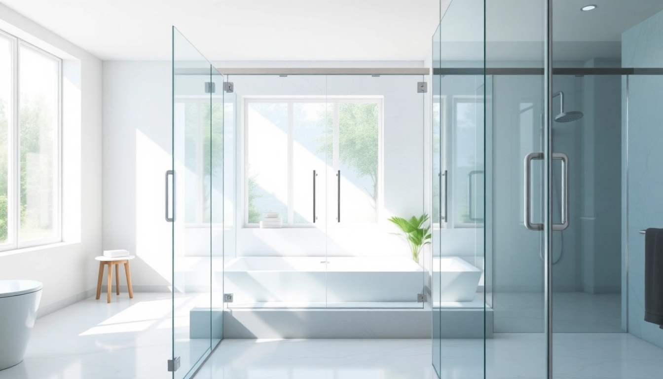 Stunning glass shower doors enhance a modern bathroom's elegant design.