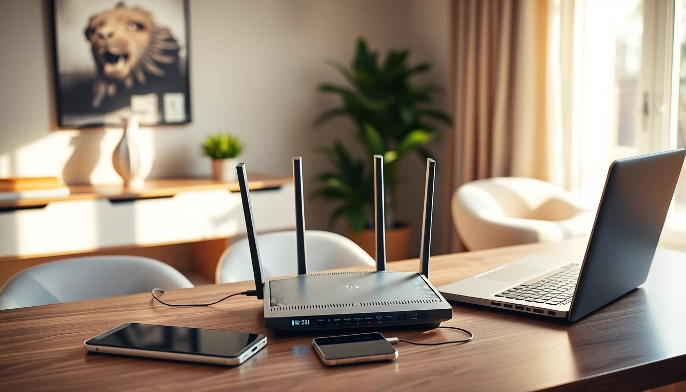 Showcasing the best vpn router in a modern home office setup with connected devices.