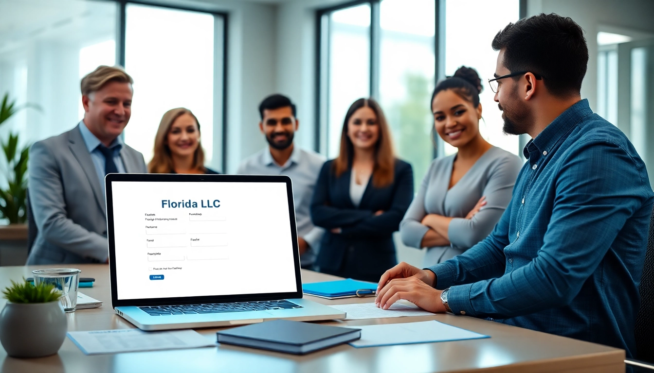 Register Florida LLC process with a professional team in a modern office setting.