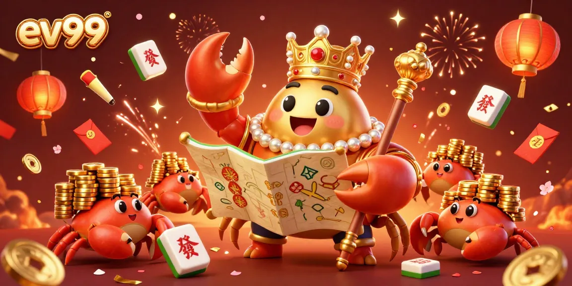 Experience the excitement at ev99 with golden crab emperor and festive gambling elements in vibrant 3D.