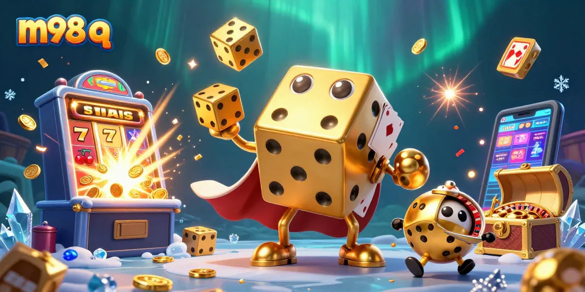 Spin winning slots with m98 q dice champions and jackpot excitement in a vibrant casino scene.