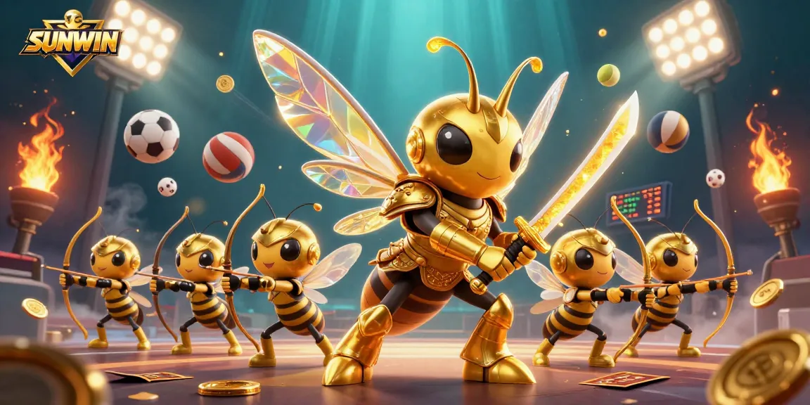 SUNWIN sports action featuring a 3D golden hornet samurai and dynamic casino elements for engaging play