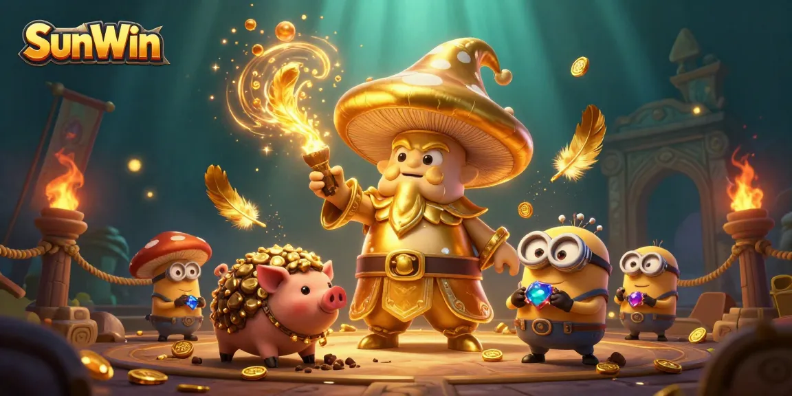Engage in exhilarating gameplay at SunWin with vibrant characters and magical treasures in this fantasy casino scene.