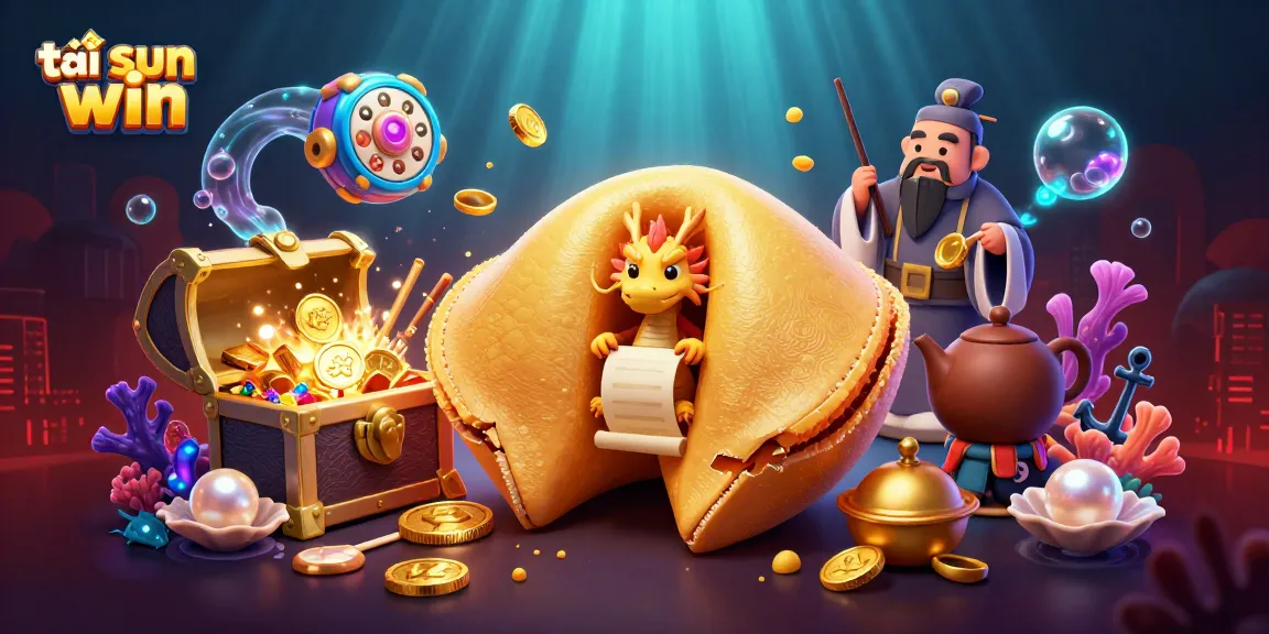 Engage in thrilling gameplay with tải sun win, featuring a gold fortune cookie scene filled with vibrant casino elements.