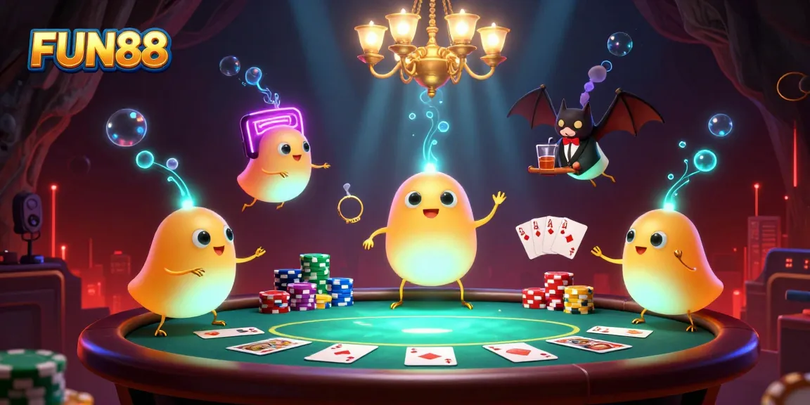 Experience engaging gameplay at FUN88 with vibrant 3D glowworms lighting a casino scene.
