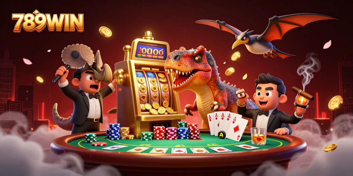 Experience jackpot thrills at 789WIN as dinosaurs engage in thrilling casino action.
